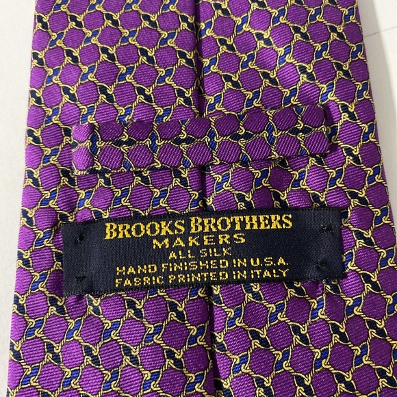 Brooks Brothers Makers Purple Blue Yellow Chain Tie Necktie Silk 58.5" 3… - Picture 6 of 8